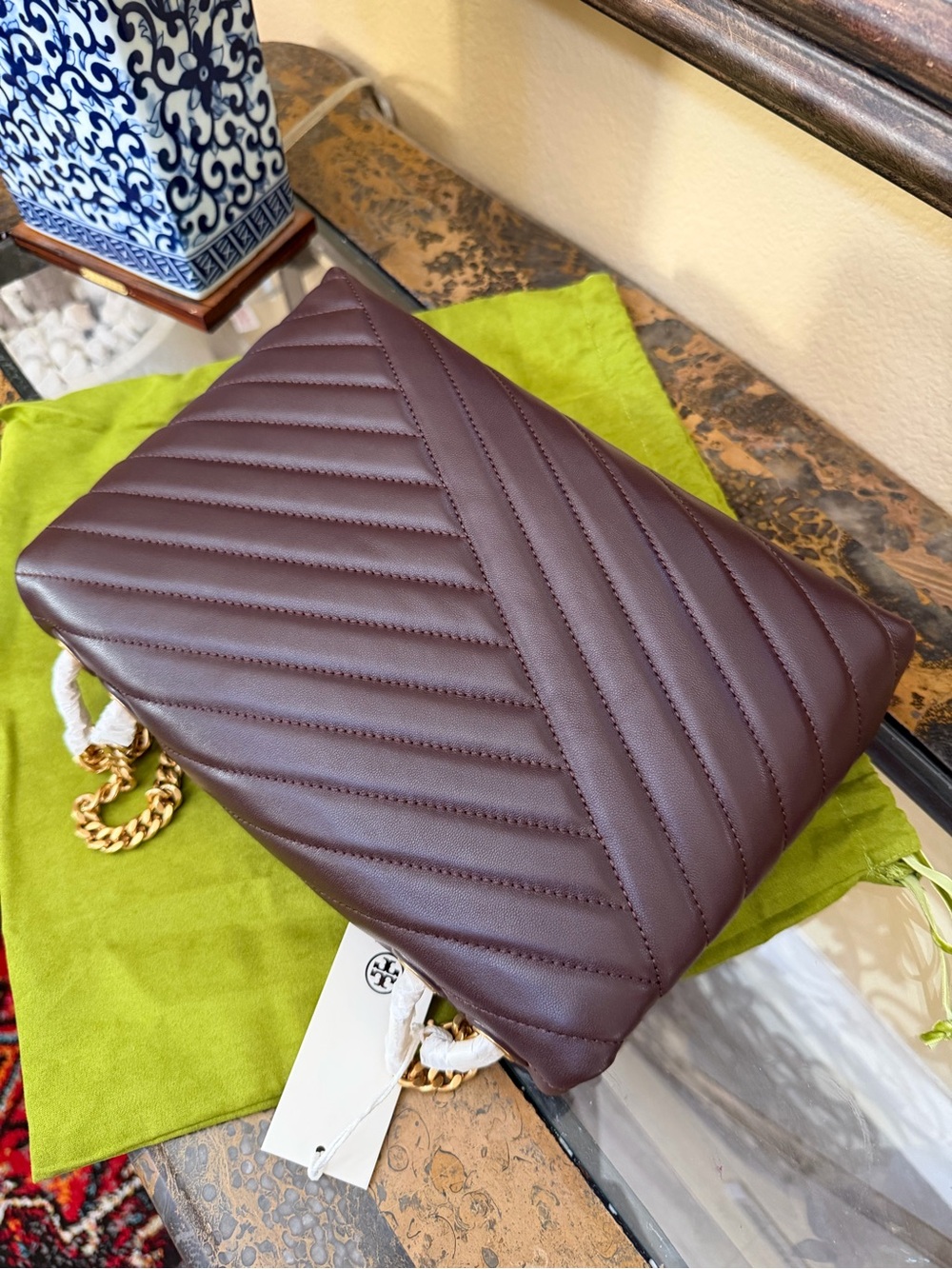 Tory Burch Quilted Chevron Leather Shoulder Bag in Dark Brown/Burgundy - Picture 3 of 16